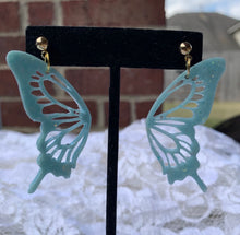 Load image into Gallery viewer, Blue butterfly wing earrings (MADE TO ORDER)