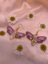 Load image into Gallery viewer, Pink and gold death moth earrings
