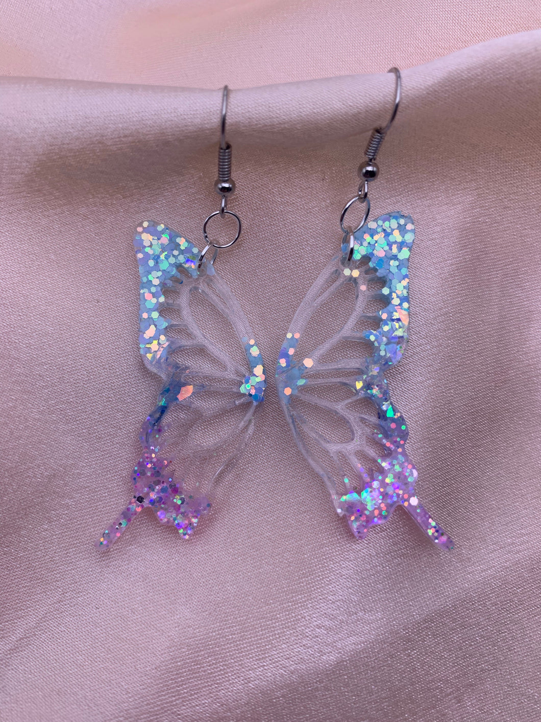 Blue to purple butterfly wing earrings
