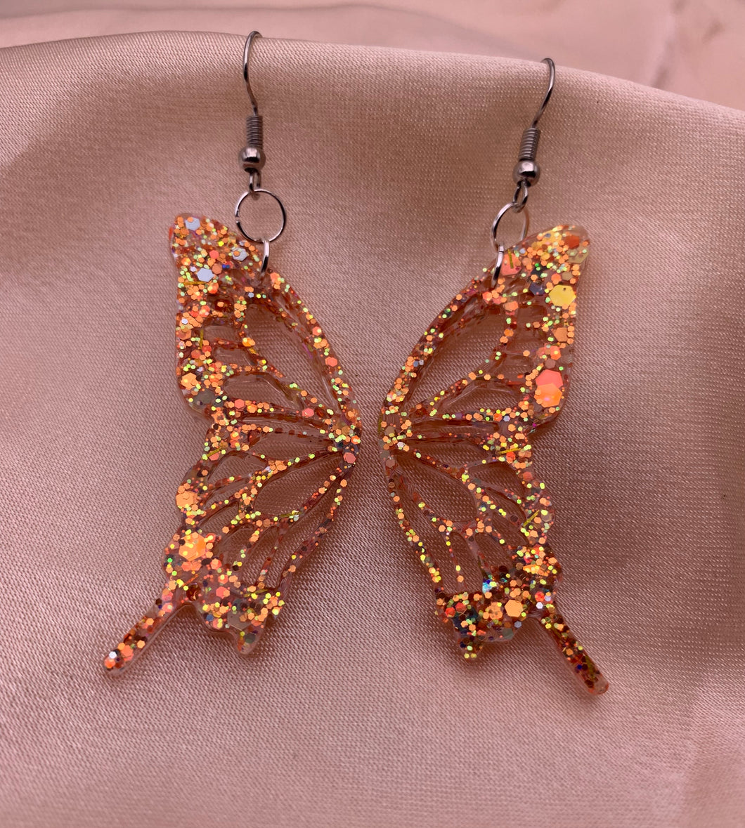 Dark orange butterfly wing earrings