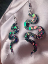 Load image into Gallery viewer, Venom glitter snake earrings
