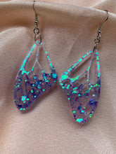 Load image into Gallery viewer, Green/purple glow wing earrings
