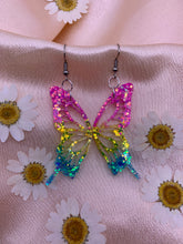 Load image into Gallery viewer, Pink,yellow,blue glitter butterfly wing earrings
