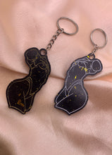 Load image into Gallery viewer, Black and gold lady keychains
