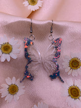 Load image into Gallery viewer, Blue/gray iridescent butterfly wing earrings
