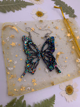 Load image into Gallery viewer, Black rainbow butterfly wing earrings
