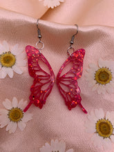 Load image into Gallery viewer, Hot pink glitter butterfly wing earrings
