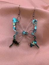 Load image into Gallery viewer, Blue/gold butterfly wing earrings
