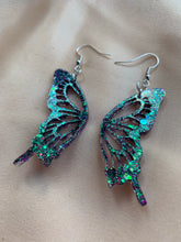 Load image into Gallery viewer, Green iridescent butterfly wing earrings
