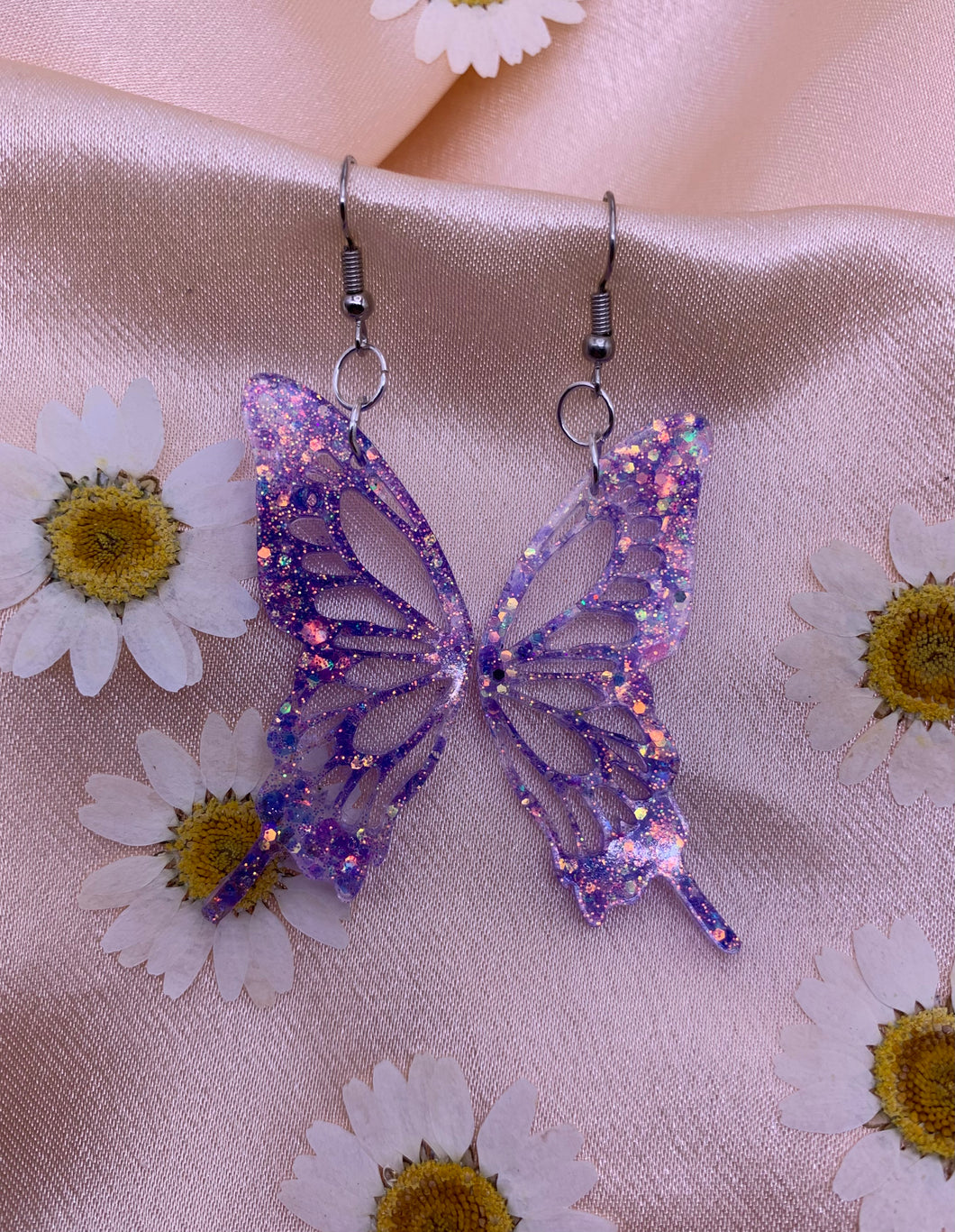 Light purple iridescent butterfly wing earrings