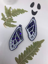 Load image into Gallery viewer, Purple and black wing earrings
