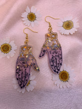 Load image into Gallery viewer, Gold and pink palmistry earrings
