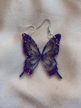Load image into Gallery viewer, Blue/purple iridescent butterfly wing earrings
