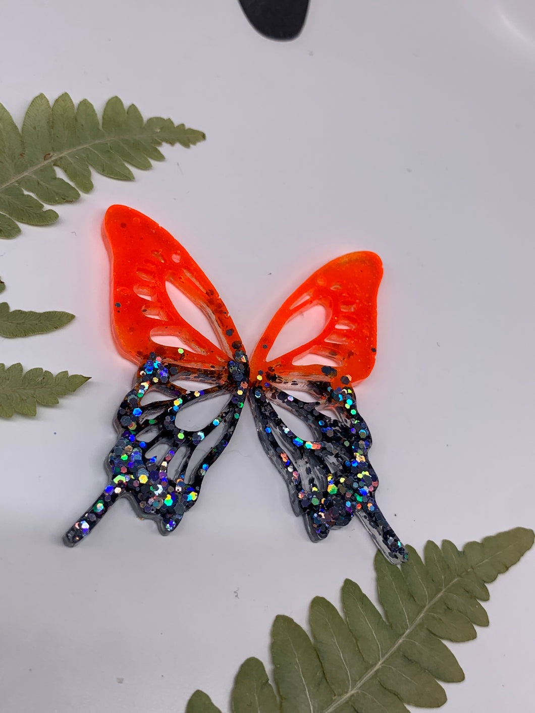 Orange and black butterfly wing earrings