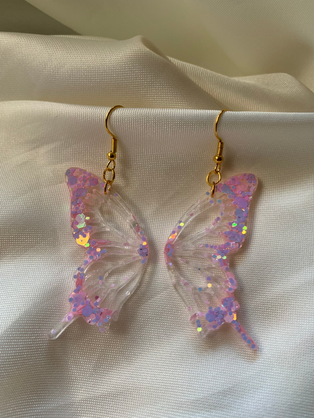 Cotton candy glitter butterfly wing earrings