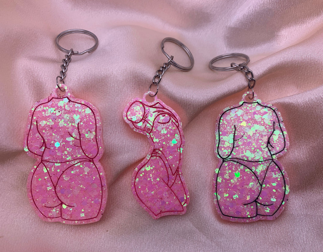 Pink glitter lady keychains