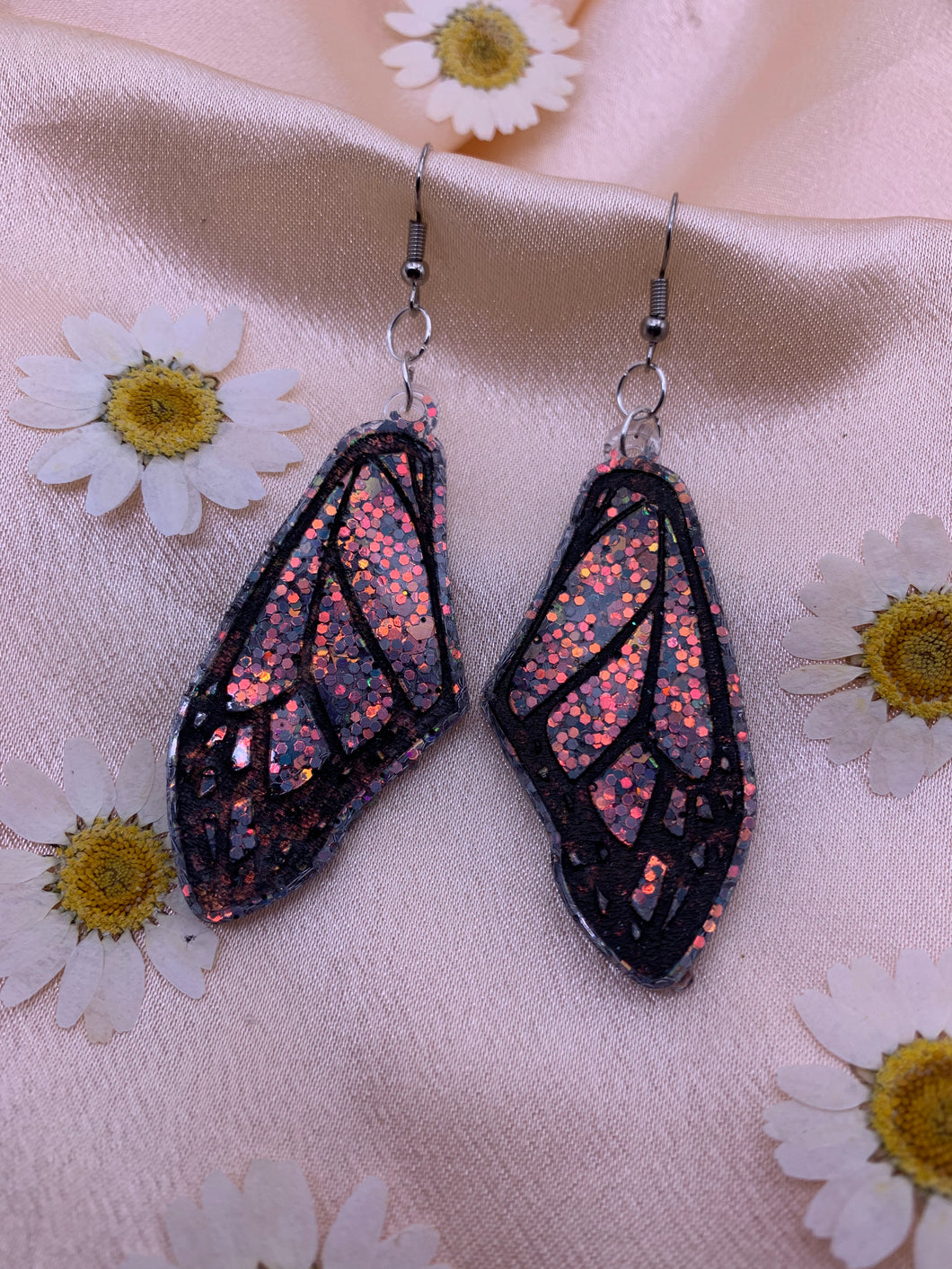 Blue/gray iridescent wing earrings