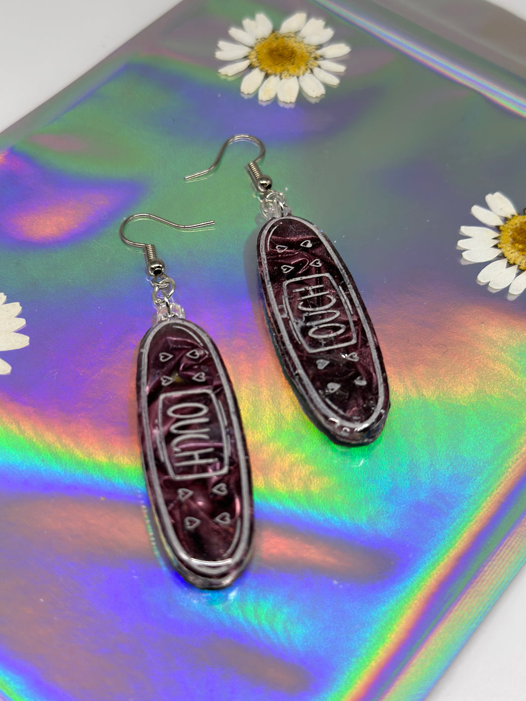 Pink velvet holographic bandage earrings