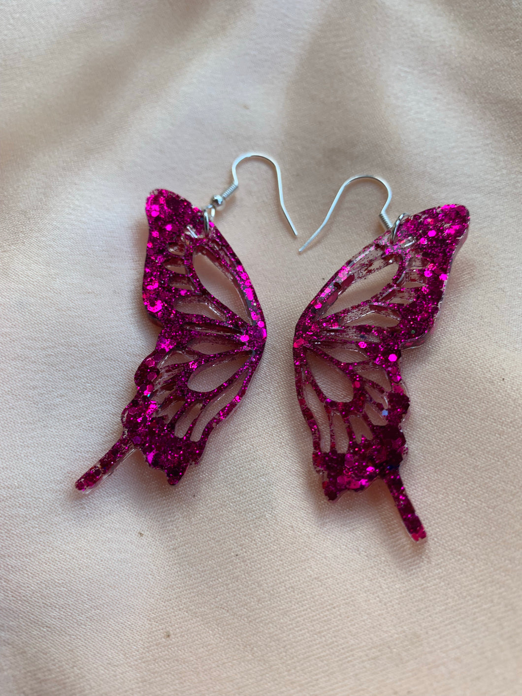 Dark pink butterfly wing earrings