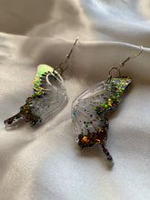 Load image into Gallery viewer, Black/orange iridescent butterfly wing earrings
