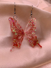 Load image into Gallery viewer, Red iridescent butterfly wing earrings
