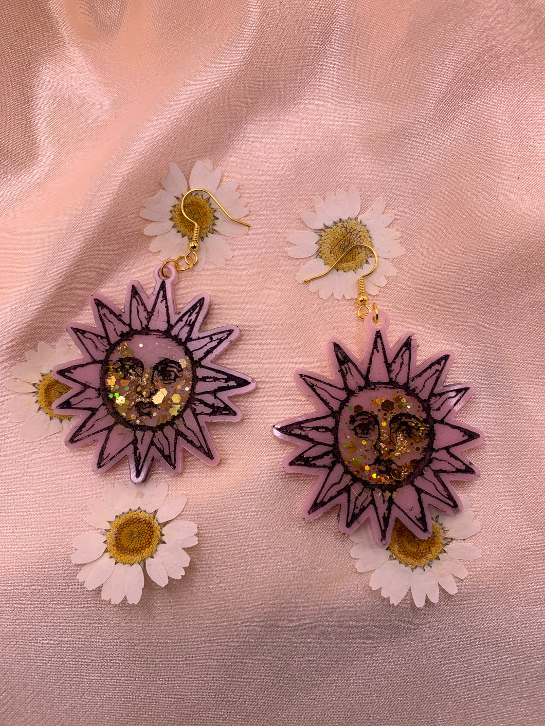 Pink and gold sun earrings