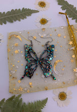 Load image into Gallery viewer, Black rainbow butterfly wing earrings
