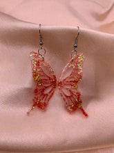 Load image into Gallery viewer, Red iridescent butterfly wing earrings
