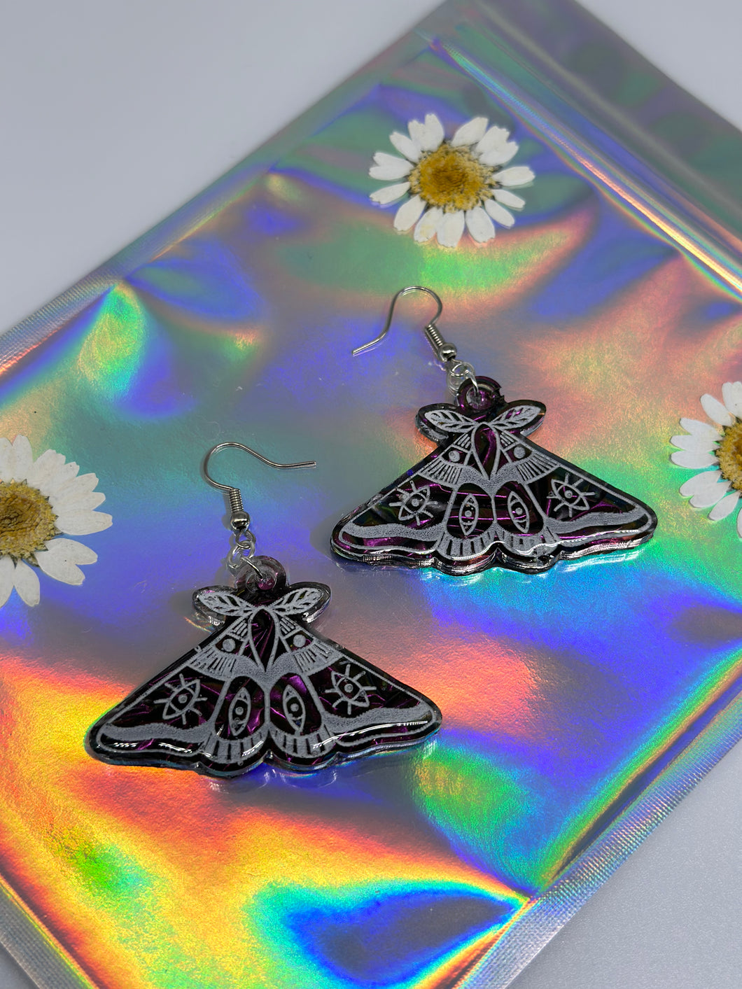 Velvet color shift moth earrings