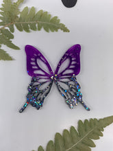 Load image into Gallery viewer, Purple and black butterfly wing earrings
