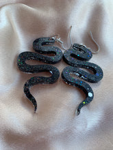 Load image into Gallery viewer, Black holo snake earrings
