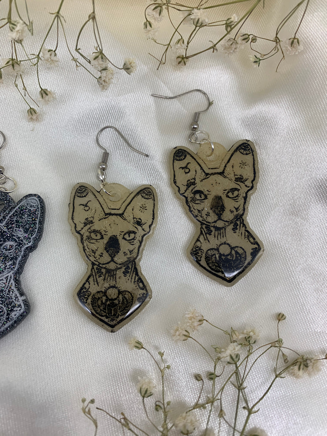 Tattoo cat earrings