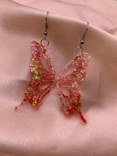 Load image into Gallery viewer, Red iridescent butterfly wing earrings
