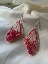 Load image into Gallery viewer, Dark pink glitter butterfly earrings
