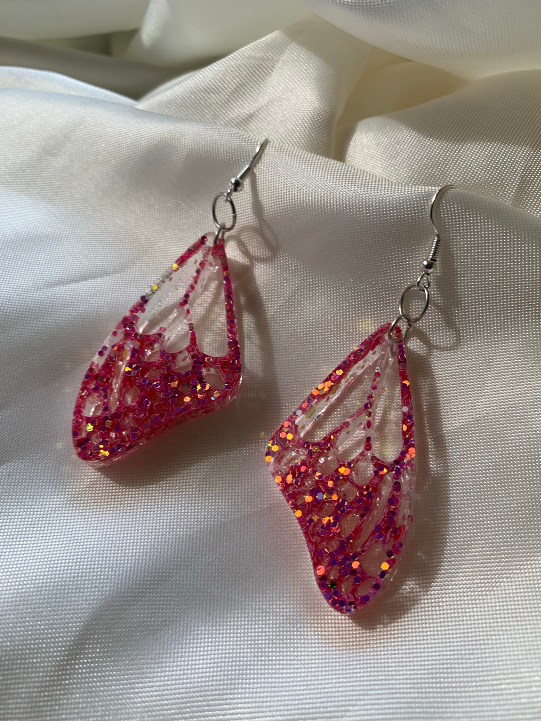 Dark pink glitter butterfly earrings