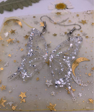 Load image into Gallery viewer, White glitter butterfly wing earrings
