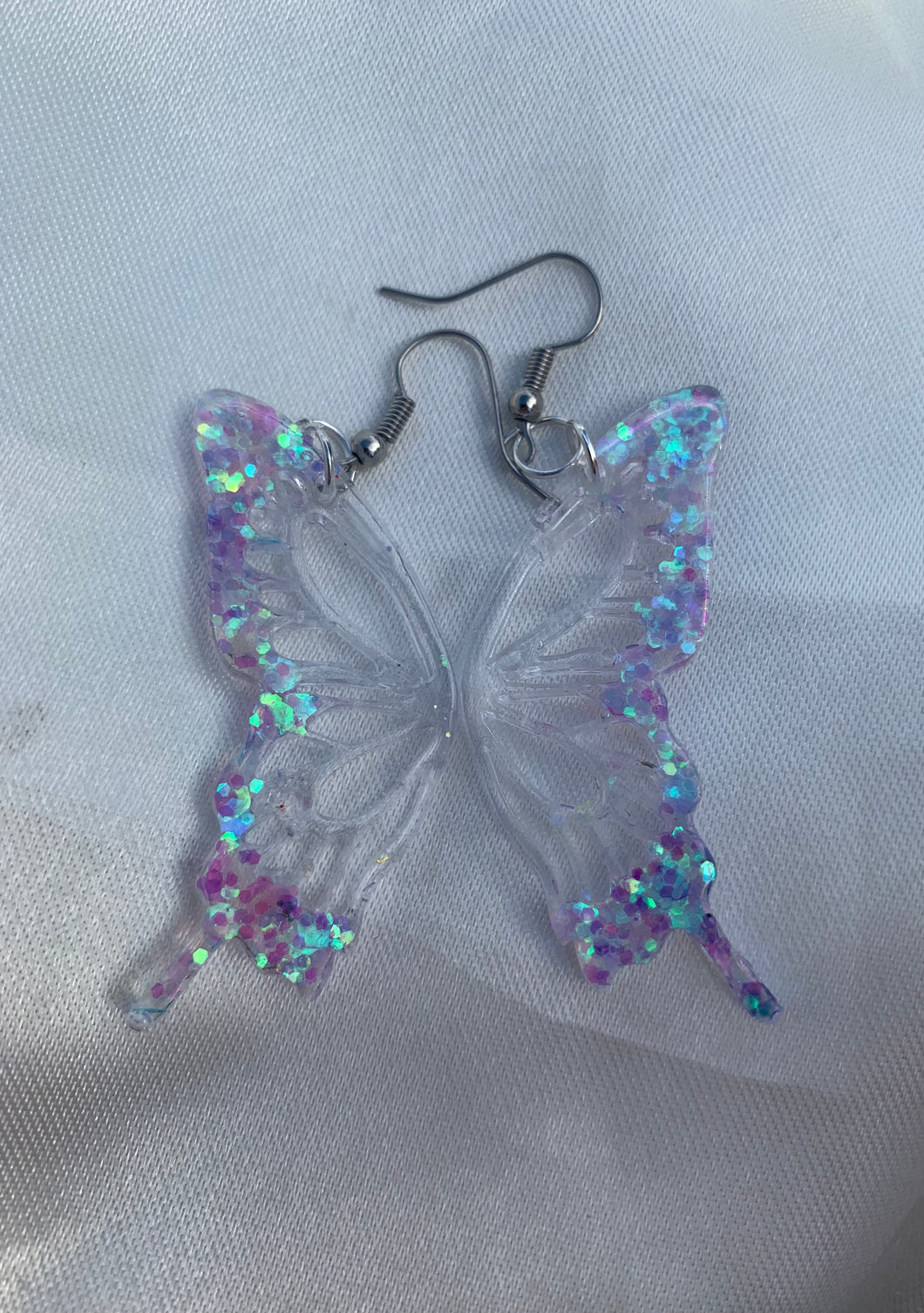 Iridescent lined butterfly wing earring