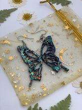 Load image into Gallery viewer, Black rainbow butterfly wing earrings
