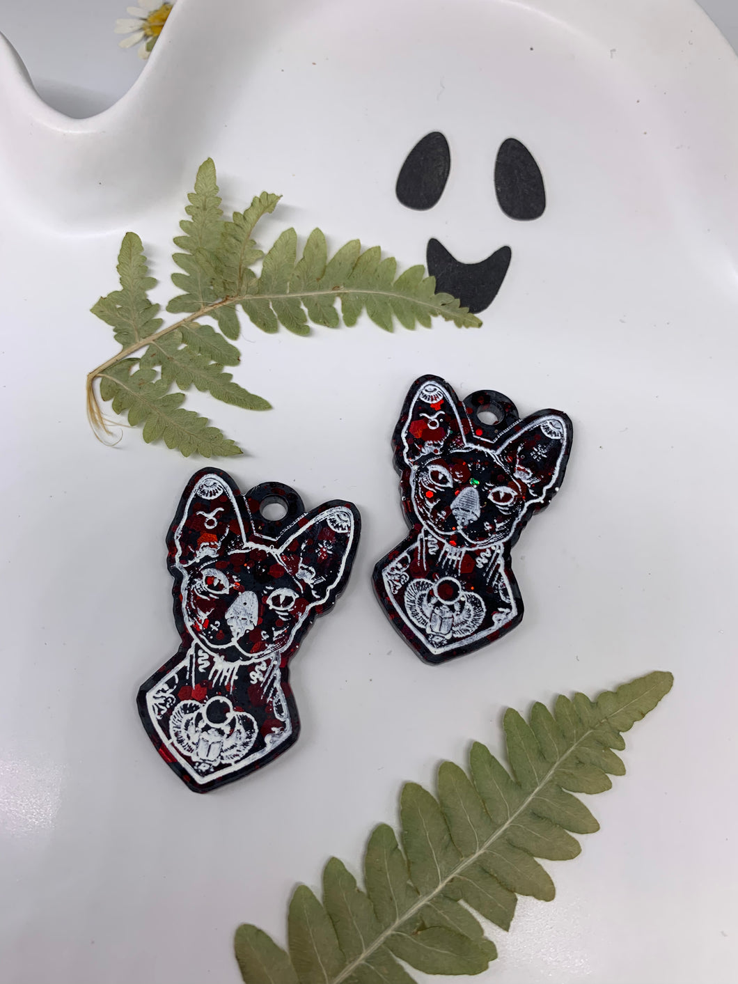 Red and black cat earrings