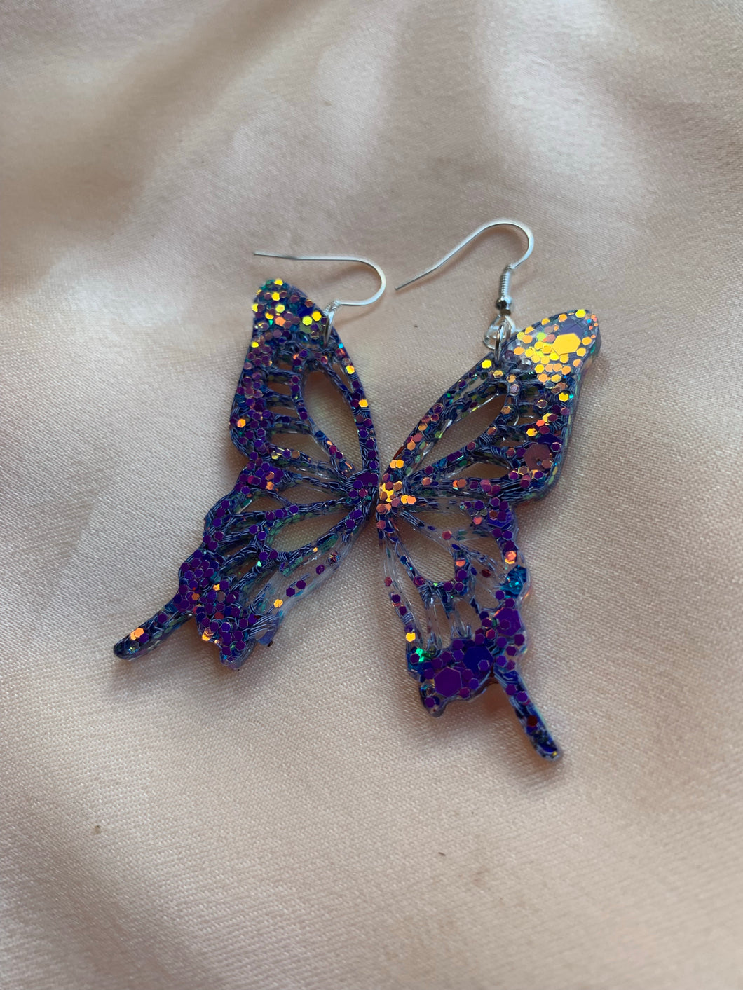 Blue/purple iridescent butterfly wing earrings