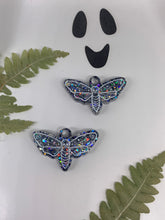 Load image into Gallery viewer, Black holographic moth earrings
