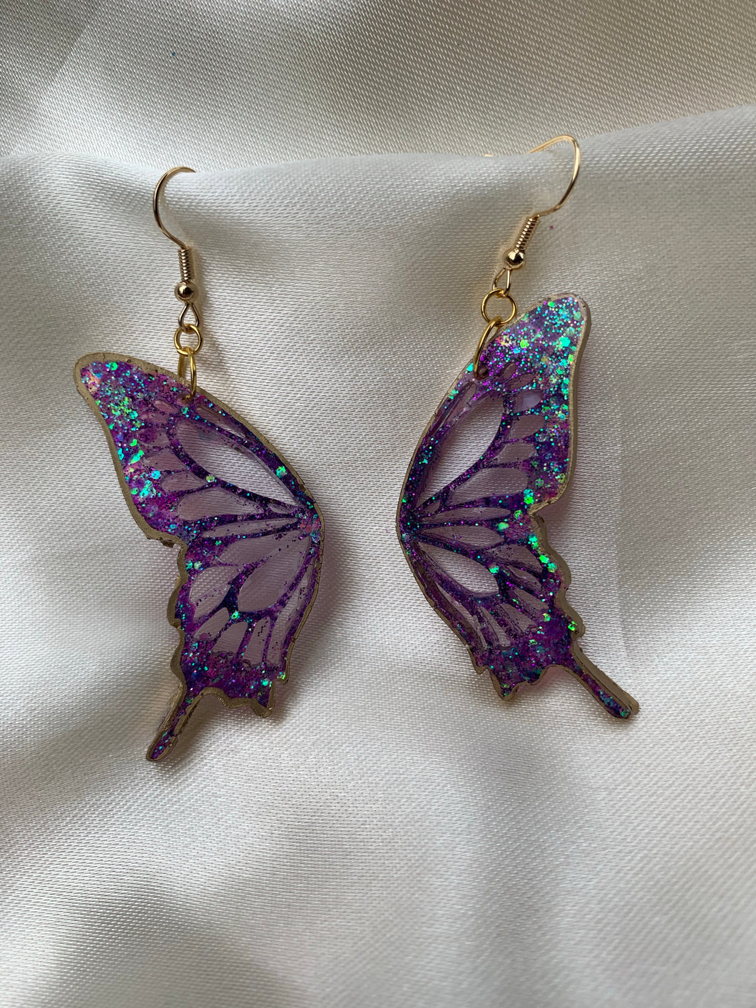 Purple lined in gold butterfly earrings