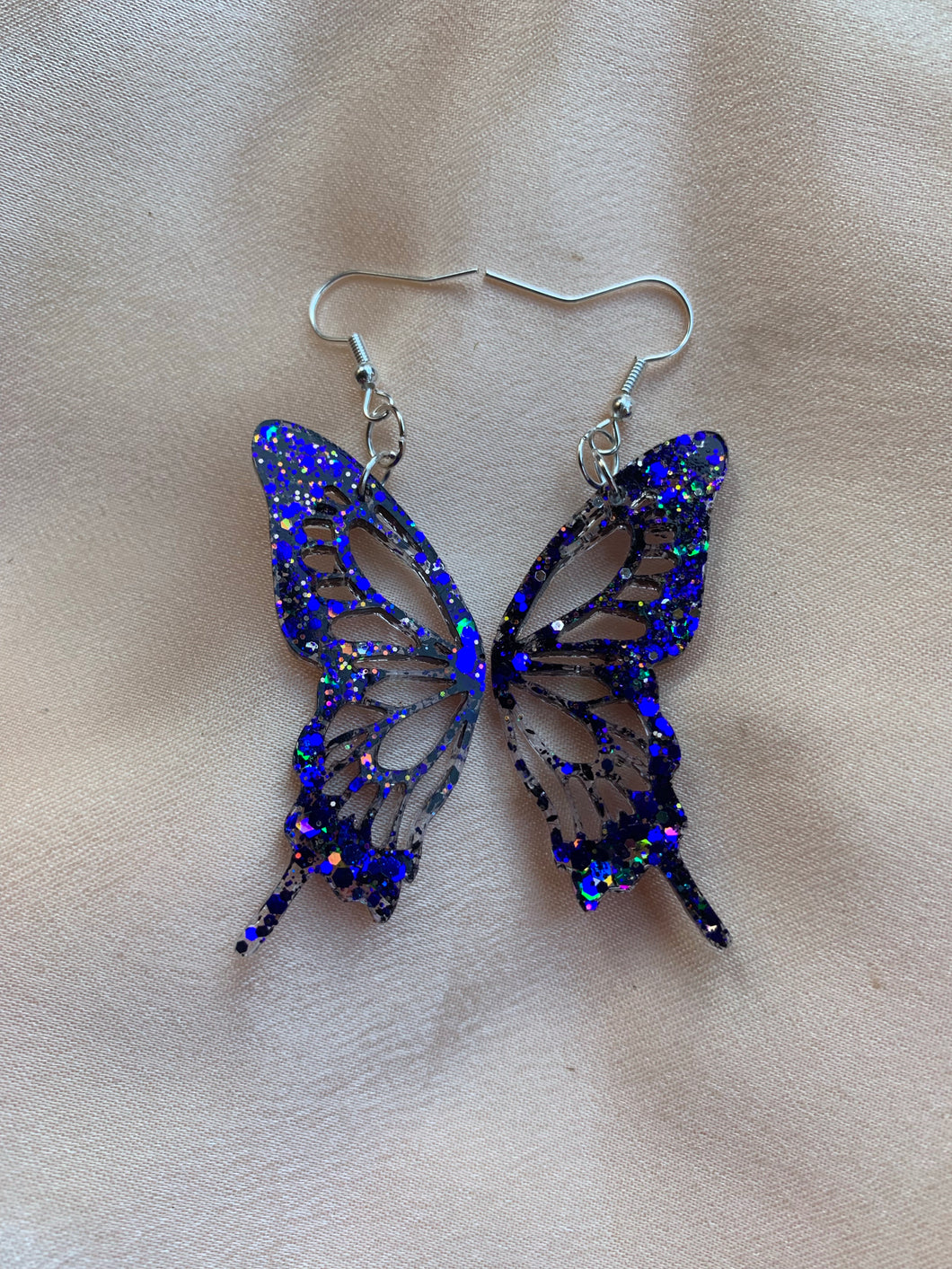 Blue/purple glow butterfly wing earrings