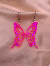 Load image into Gallery viewer, Neon pink butterfly wing earrings
