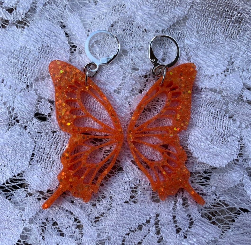 Orange butterfly wing earrings (MADE TO ORDER)