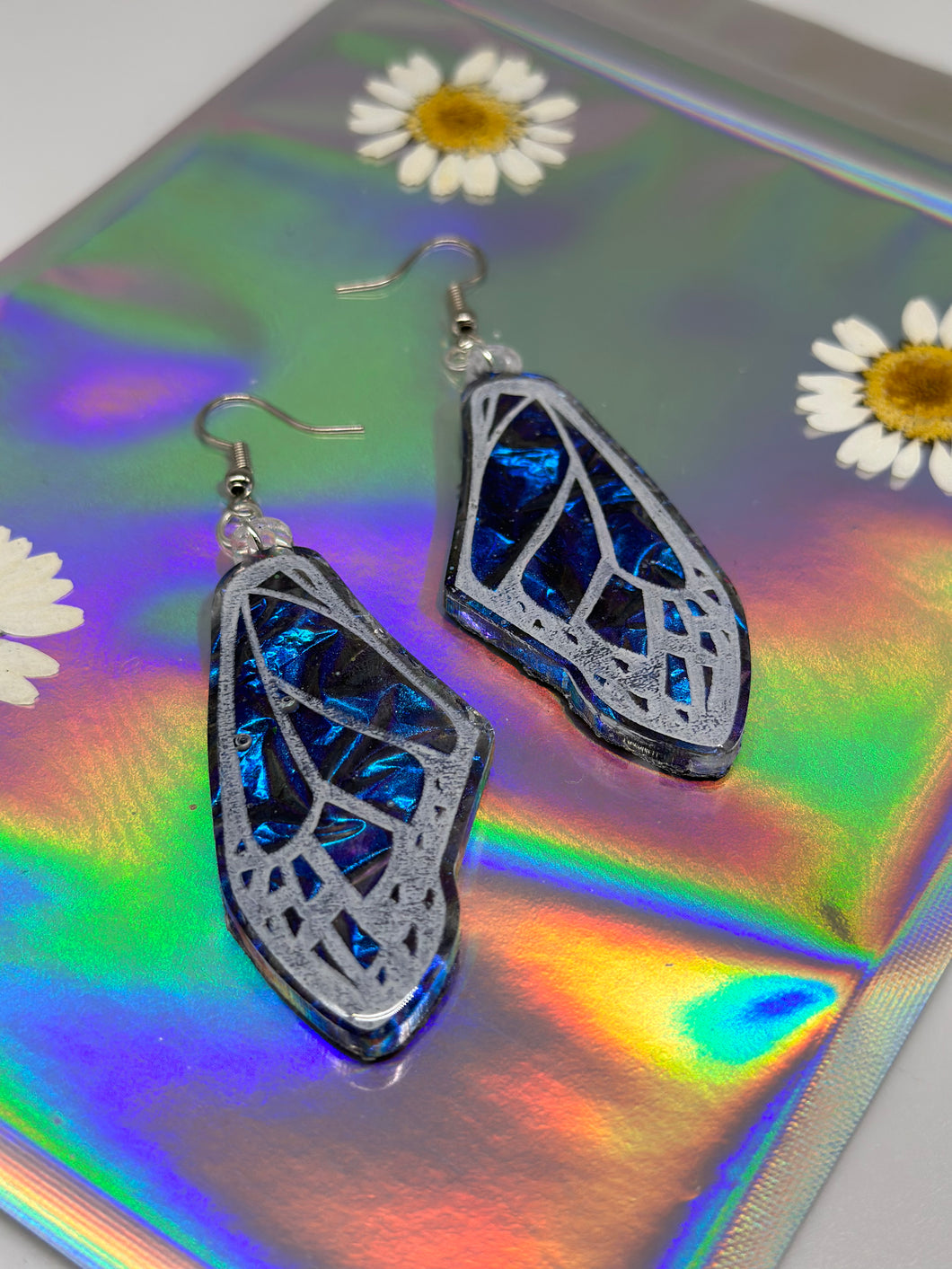 Blue velvet color shift butterfly earrings