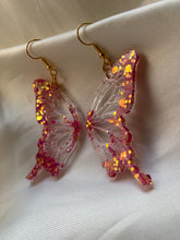 Load image into Gallery viewer, Dark pink iridescent butterfly wing earrings

