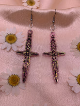 Load image into Gallery viewer, Pink to purple dagger earrings
