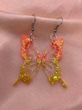 Load image into Gallery viewer, Orange to yellow butterfly wing earrings
