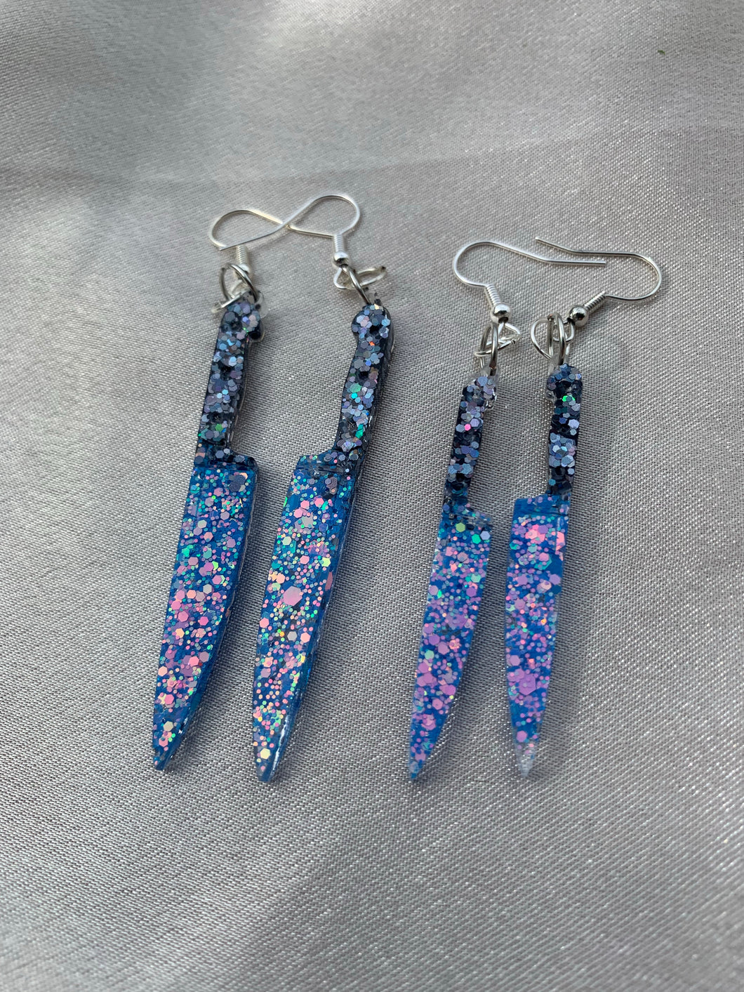 Blue iridescent knife earrings